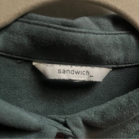 Sandwich brushed velvet suede snap button collar dress Sz M - Picture 7 of 12